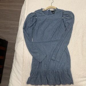 Aqua Long Sleeve Blue Lace Dress